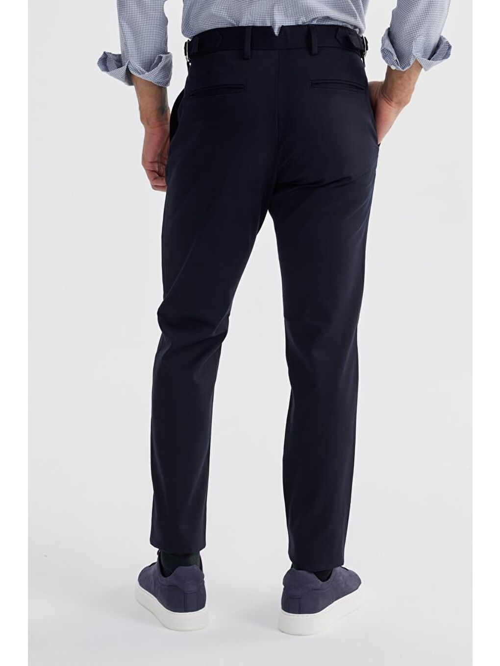 Lacivert Comfort Fit Çift Pileli Beli Tokalı Pamuklu Kanvas Pantolon-3