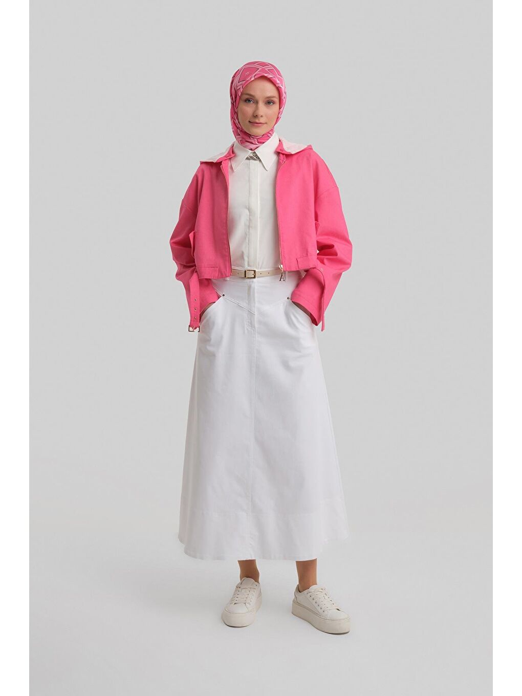 Pembe Seyyar Kapüşonlu Ve Kemerli Pamuk Ceket 24Y5406 Orkide-2