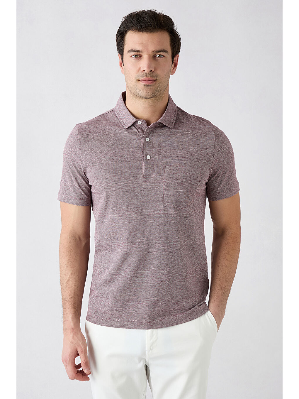 Bordo Regular Fit Düğmeli Polo Yaka Cepli Desenli %100 Pamuk Nefes Alabilen Merserize Tişört-1