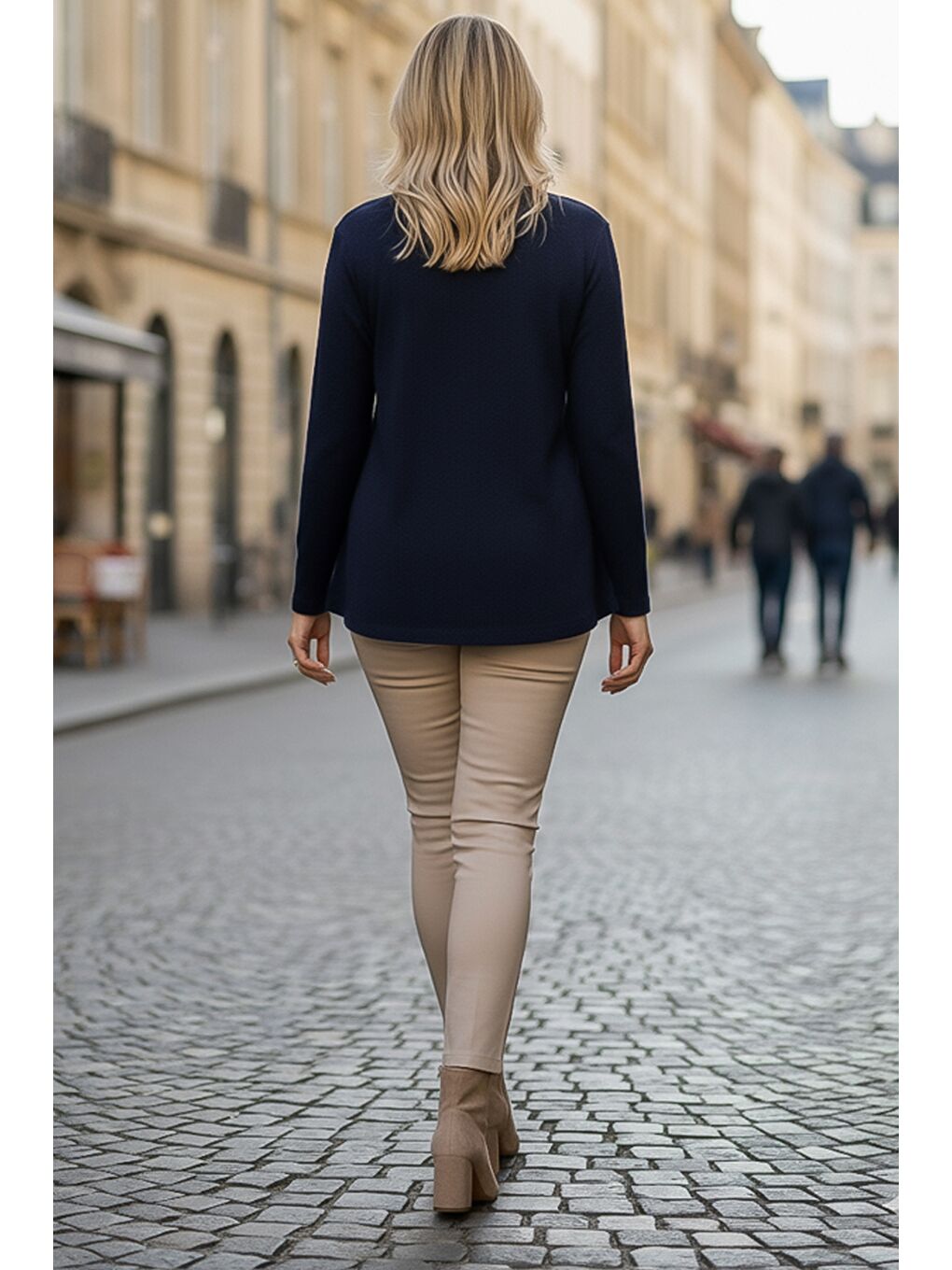 İtalyan Lacivert Havuz Yaka Uzun Kol Çiçekli Varak Baskılı Casual Oversize Triko Bluz 75 75-3