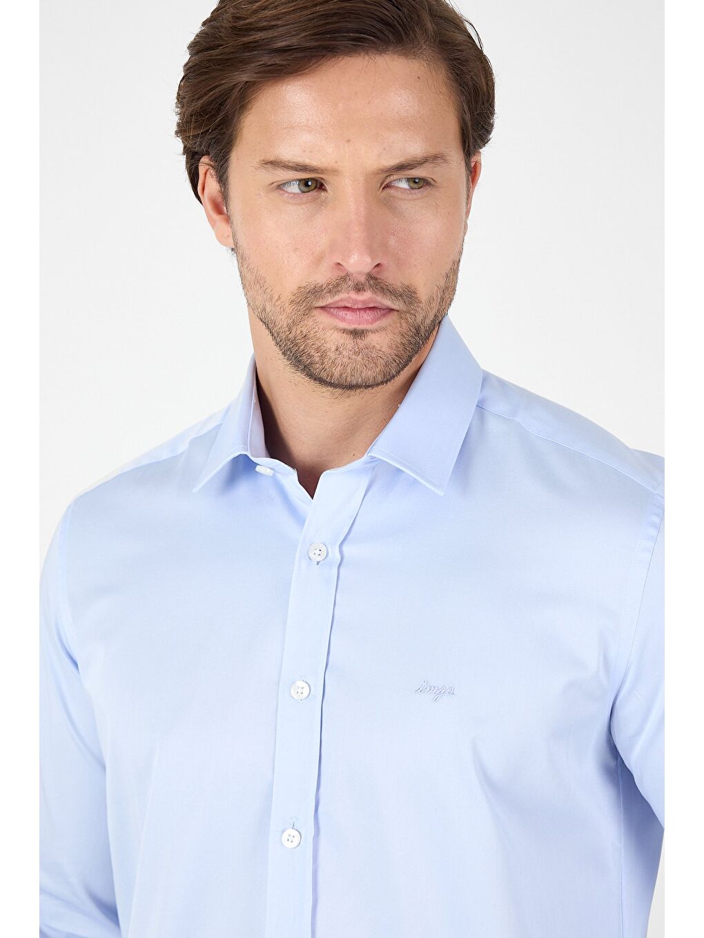 Mavi Sert Yaka Düz Classic %100 Pamuk Slim Fit Gömlek 1004250324-3