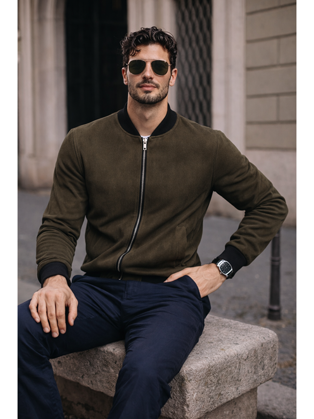 Erkek Relax Fit Haki Süet Nubuk Ceket-2