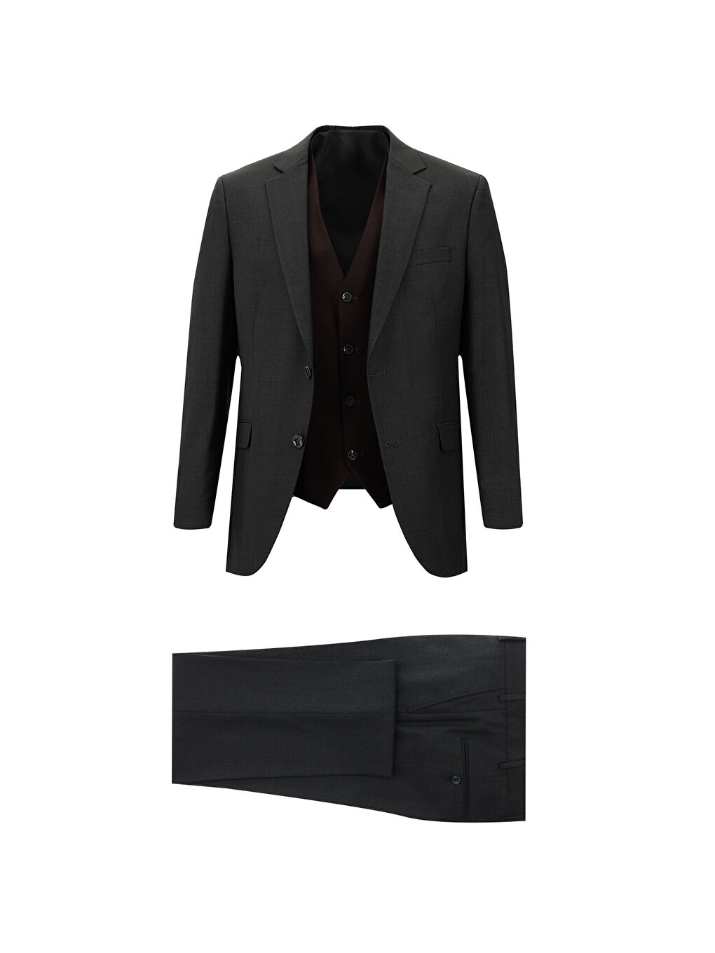 Gri Slim Fit Dar Kesim Kombinli Yelekli Takım Elbise