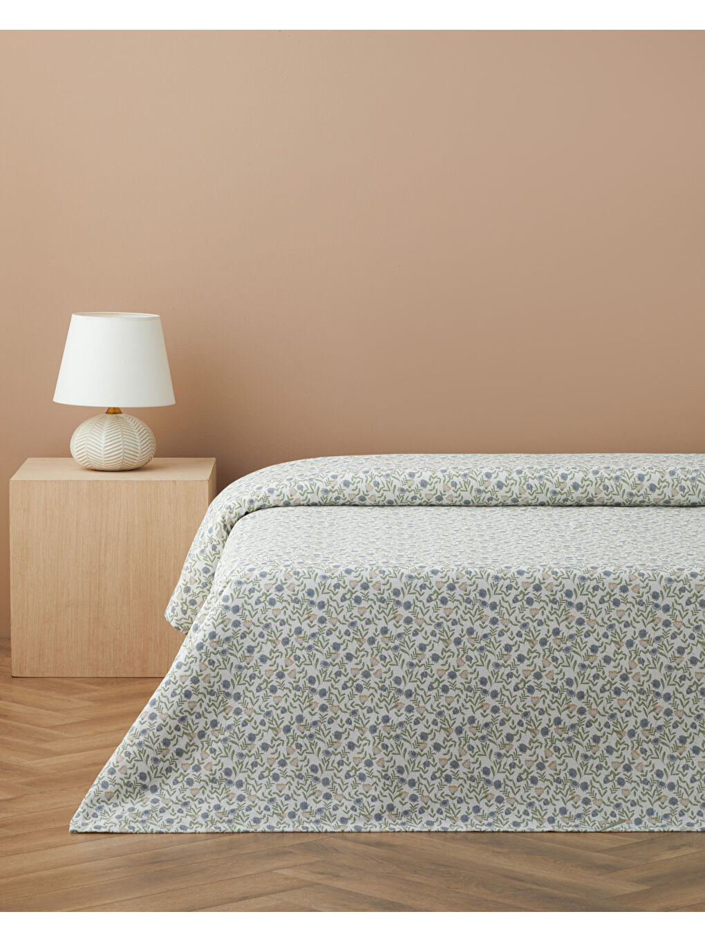 Botanica Baskılı Pamuklu Tek Kişilik Pike 150x220 cm Mavi