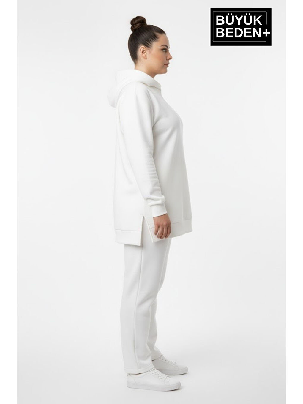 Ekru Büyük Beden Kapüşonlu Tunik Sweatshırt SPR26BTK991-1