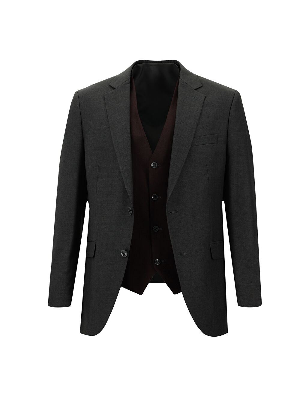 Gri Slim Fit Dar Kesim Kombinli Yelekli Takım Elbise-1