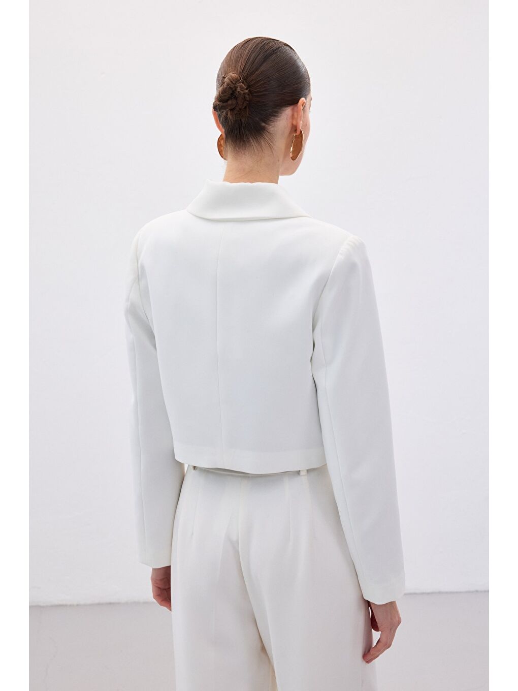 Düğmeli Kısa Ceket - Ekru-7