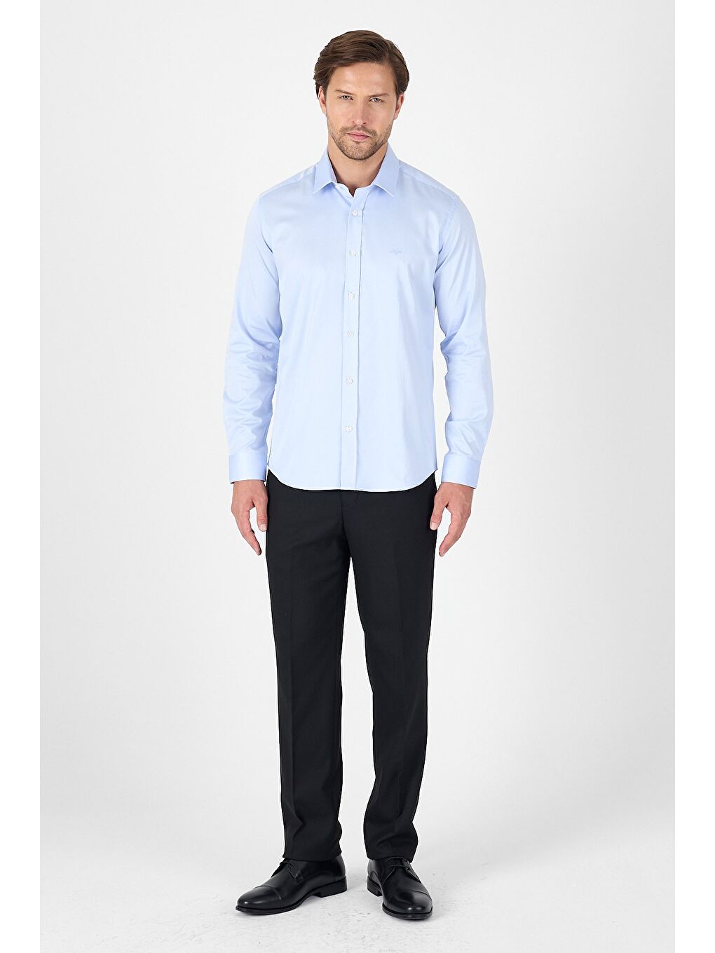 Mavi Sert Yaka Düz Classic %100 Pamuk Slim Fit Gömlek 1004250324-4