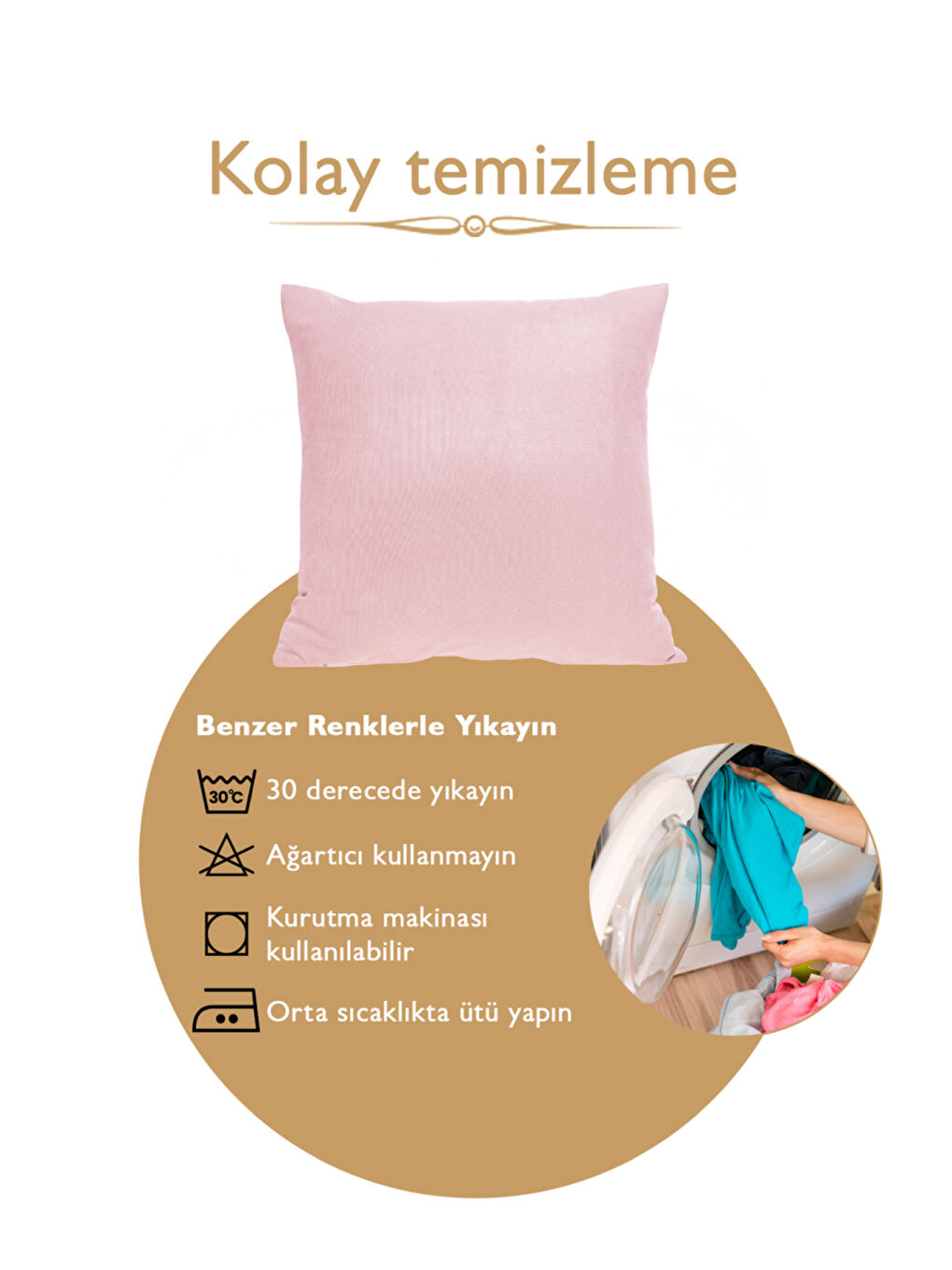 Panoroma Süet Dokulu Düz Punch (Panç) İçin Uygun Pastel Pembe 45X45 Dekoratif Kırlent Kılıfı-4