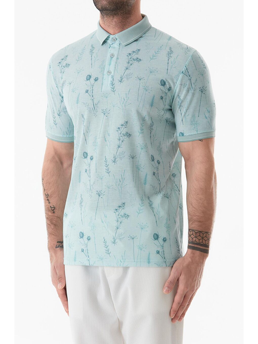 Yeşil Baskılı Polo Yaka Tişört-4