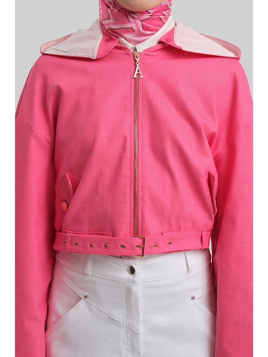 Pembe Seyyar Kapüşonlu Ve Kemerli Pamuk Ceket 24Y5406 Orkide-4