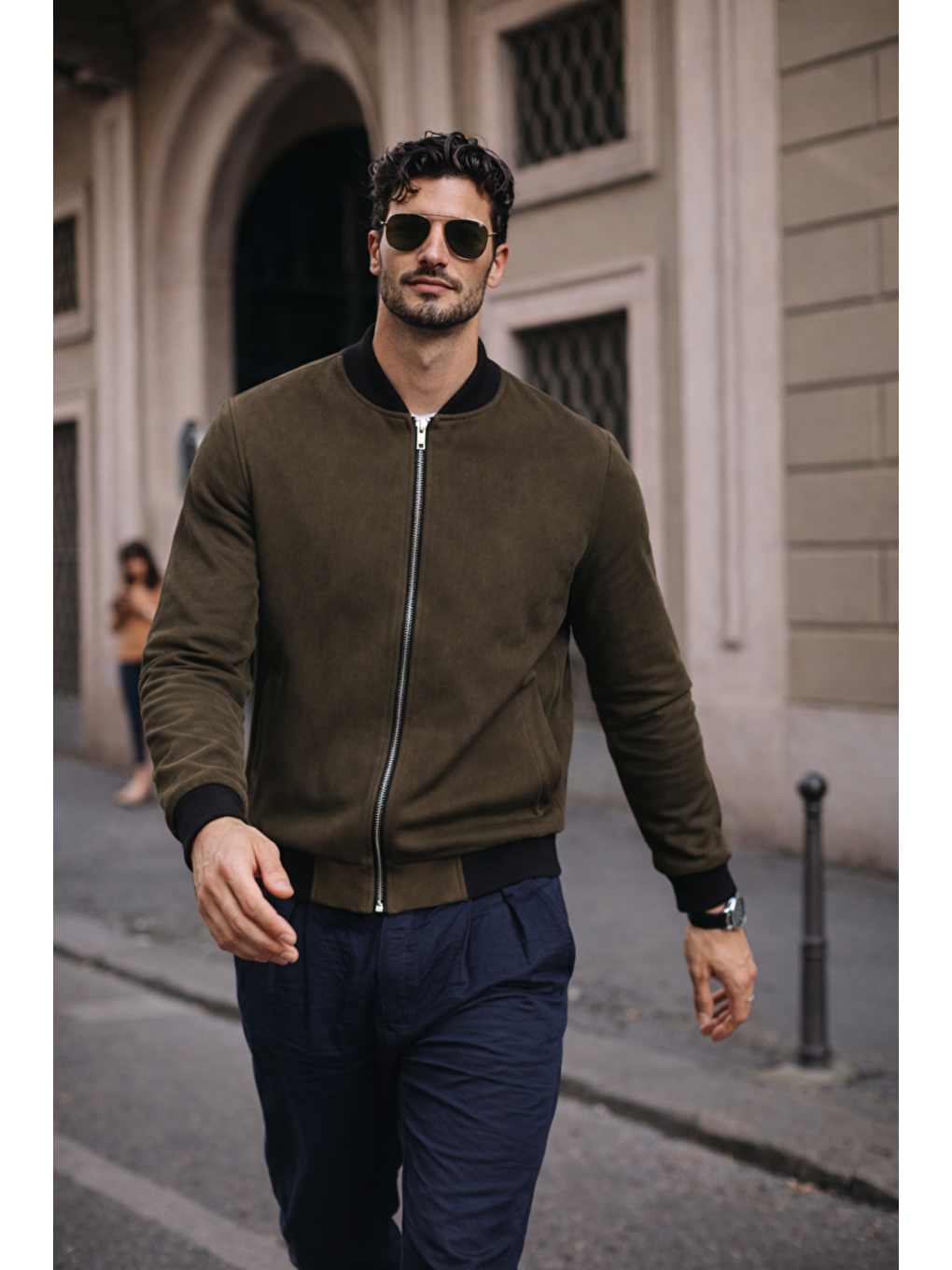 Erkek Relax Fit Haki Süet Nubuk Ceket-3