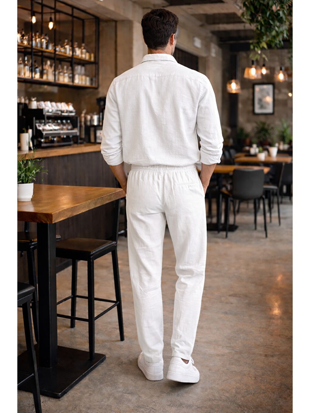 Beyaz Erkek Oversize Keten Takım Salaş Kesim Gömlek Pantolon Yazlık Kombin-1