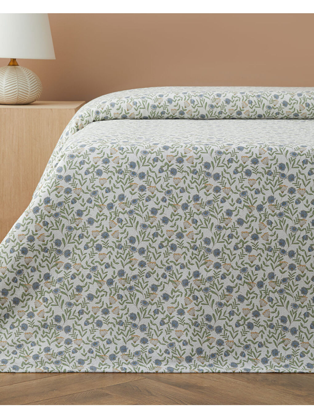 Botanica Baskılı Pamuklu Tek Kişilik Pike 150x220 cm Mavi-1