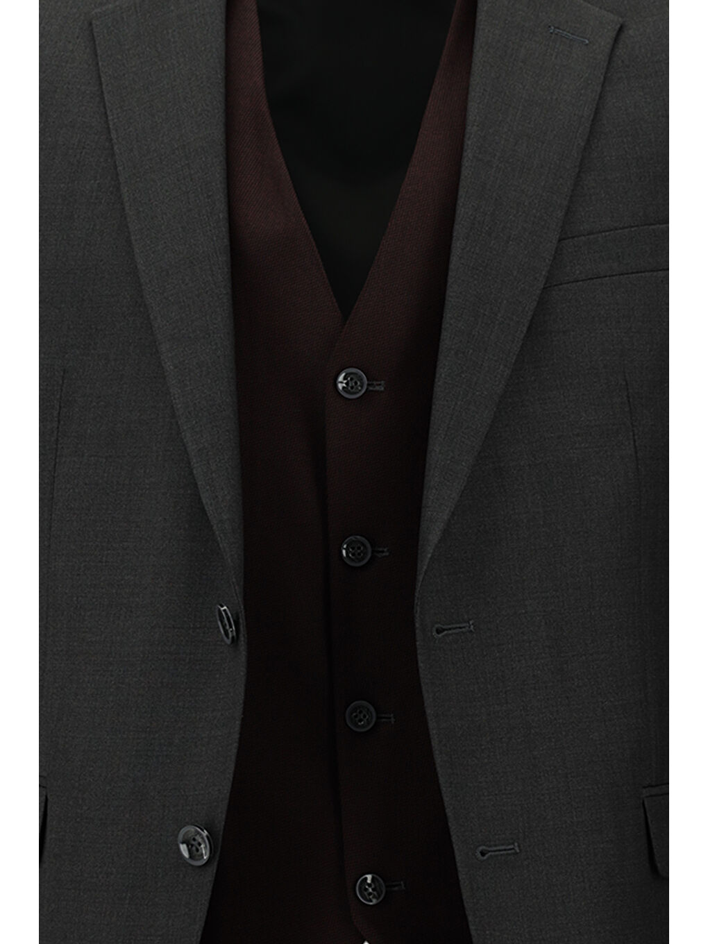 Gri Slim Fit Dar Kesim Kombinli Yelekli Takım Elbise-5