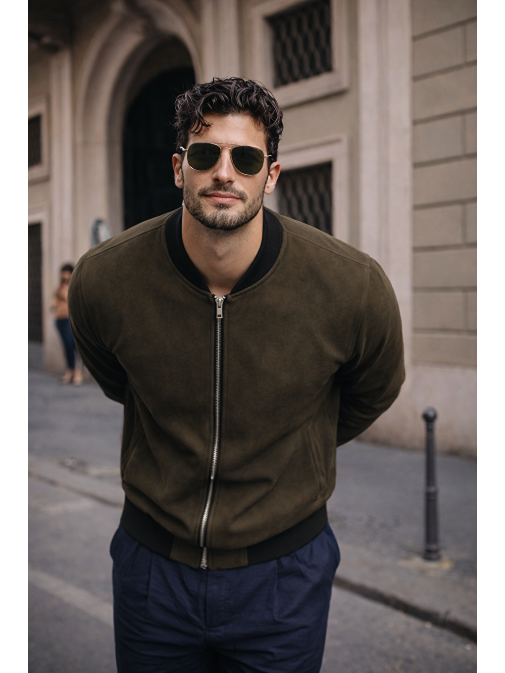 Erkek Relax Fit Haki Süet Nubuk Ceket-4