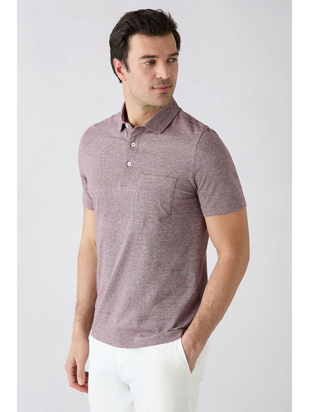 Bordo Regular Fit Düğmeli Polo Yaka Cepli Desenli %100 Pamuk Nefes Alabilen Merserize Tişört-2