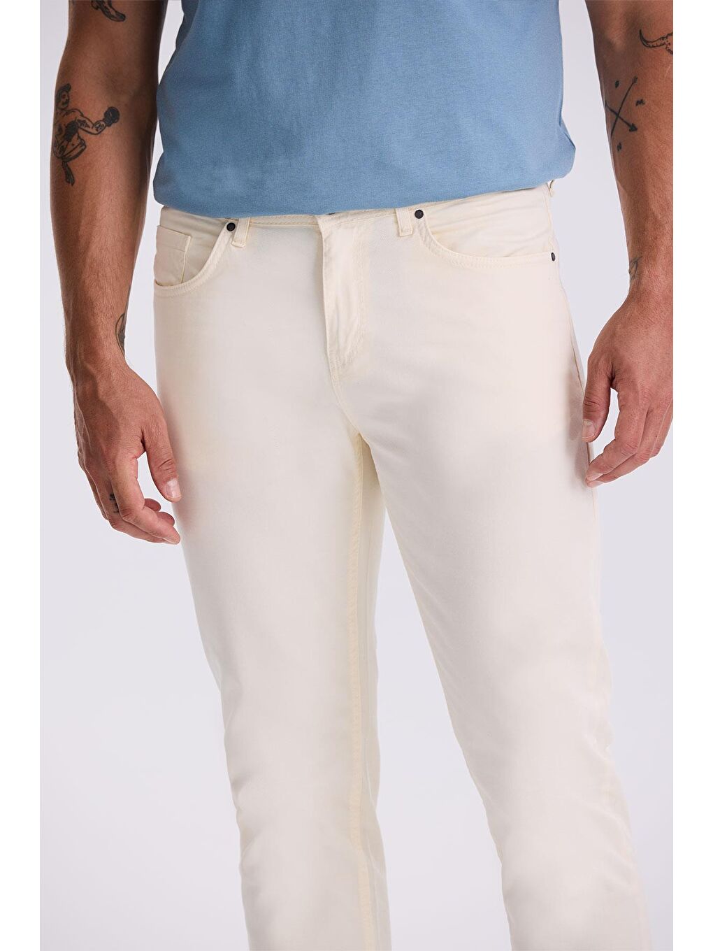Ekru Comfort Fit Pamuklu Rahat Kesim 5 Cep Pantolon-2