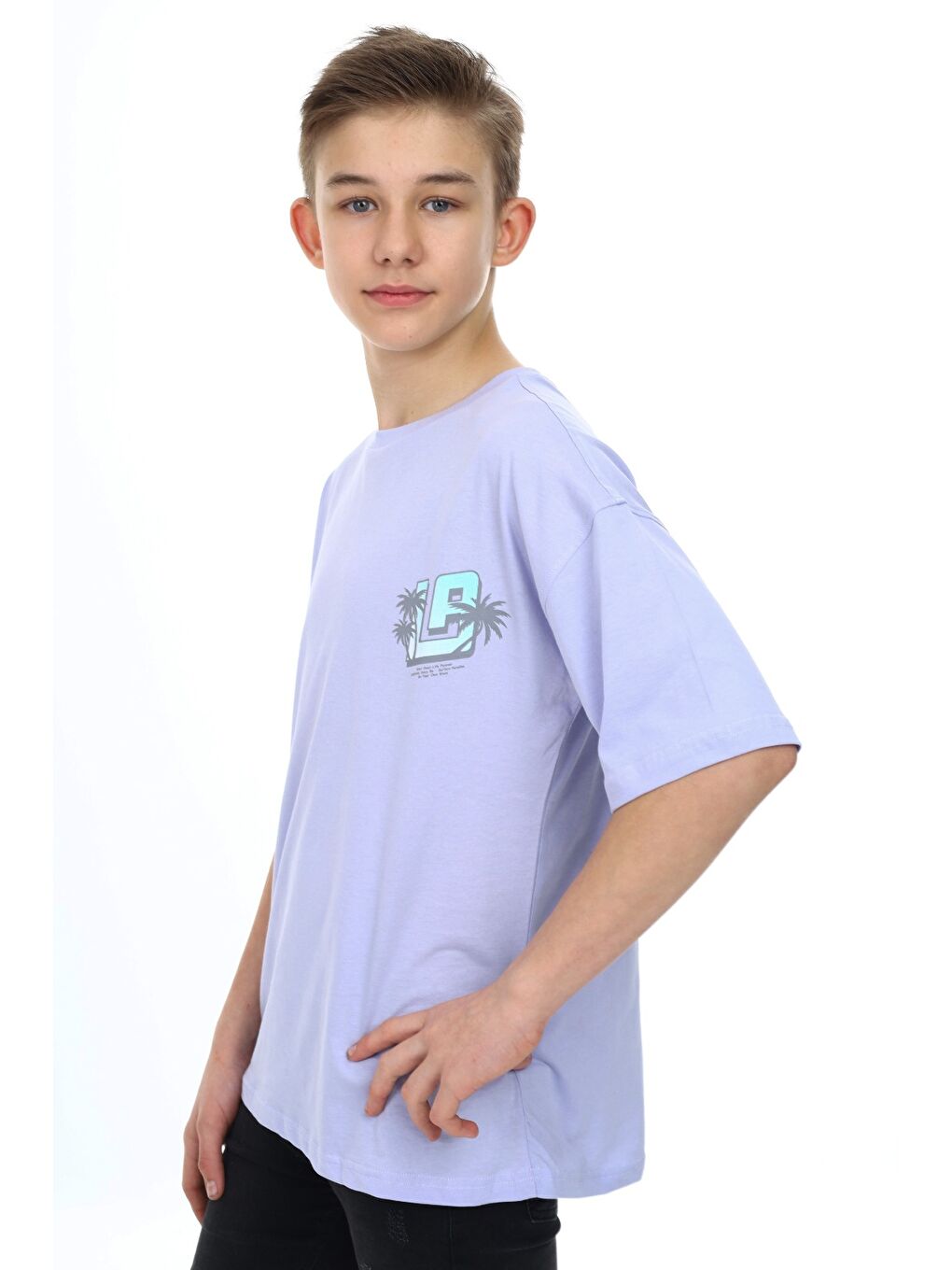 Lila Erkek Çocuk Baskılı Tişört-3