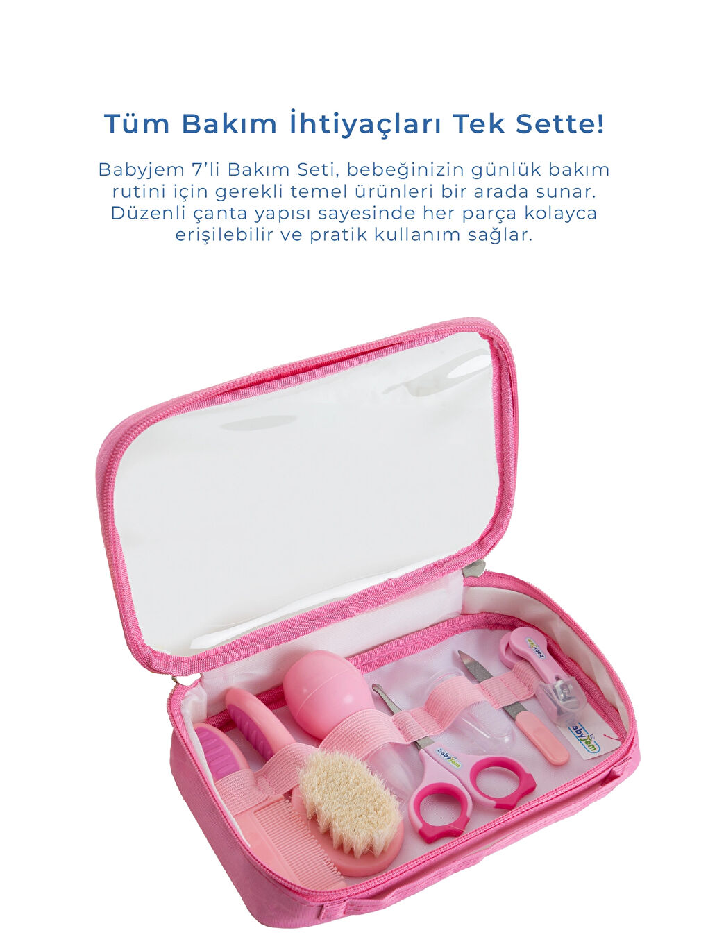 Bebek Bakım Bakım Seti Mavi 7 Parça Pembe + Pamukçuk Eldiveni Pembe Hediyeli-1