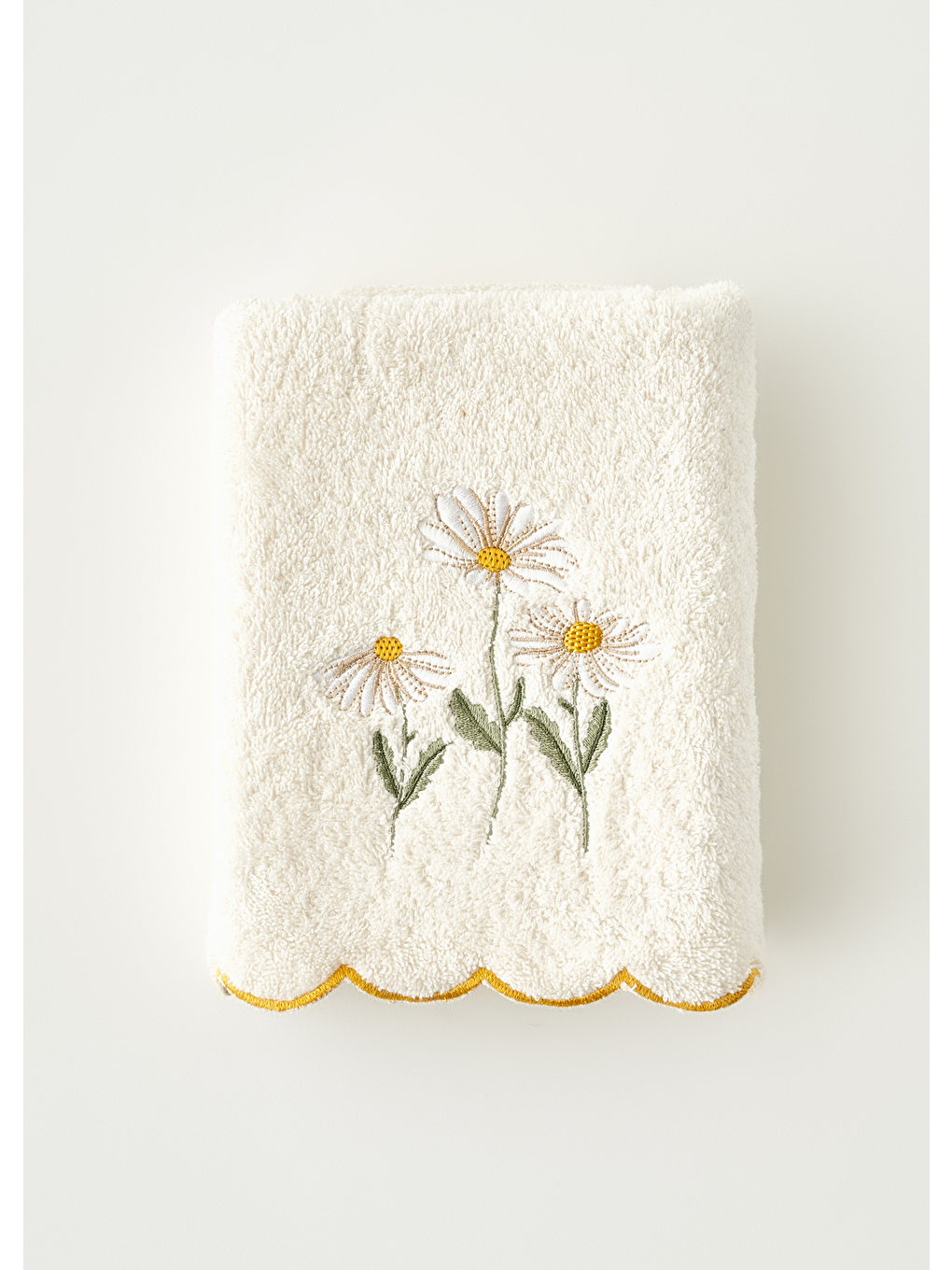 Daisy Scallop Kenar Yüz Havlusu Bej (50x90 cm)