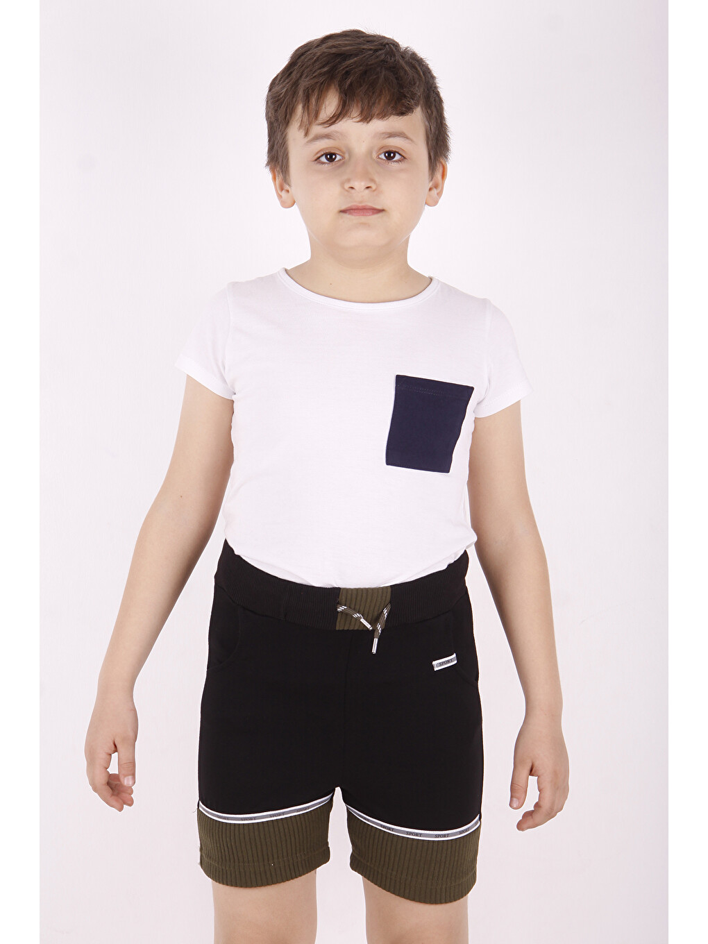 Haki Erkek Çocuk Sport Şeritli Garnili Şort