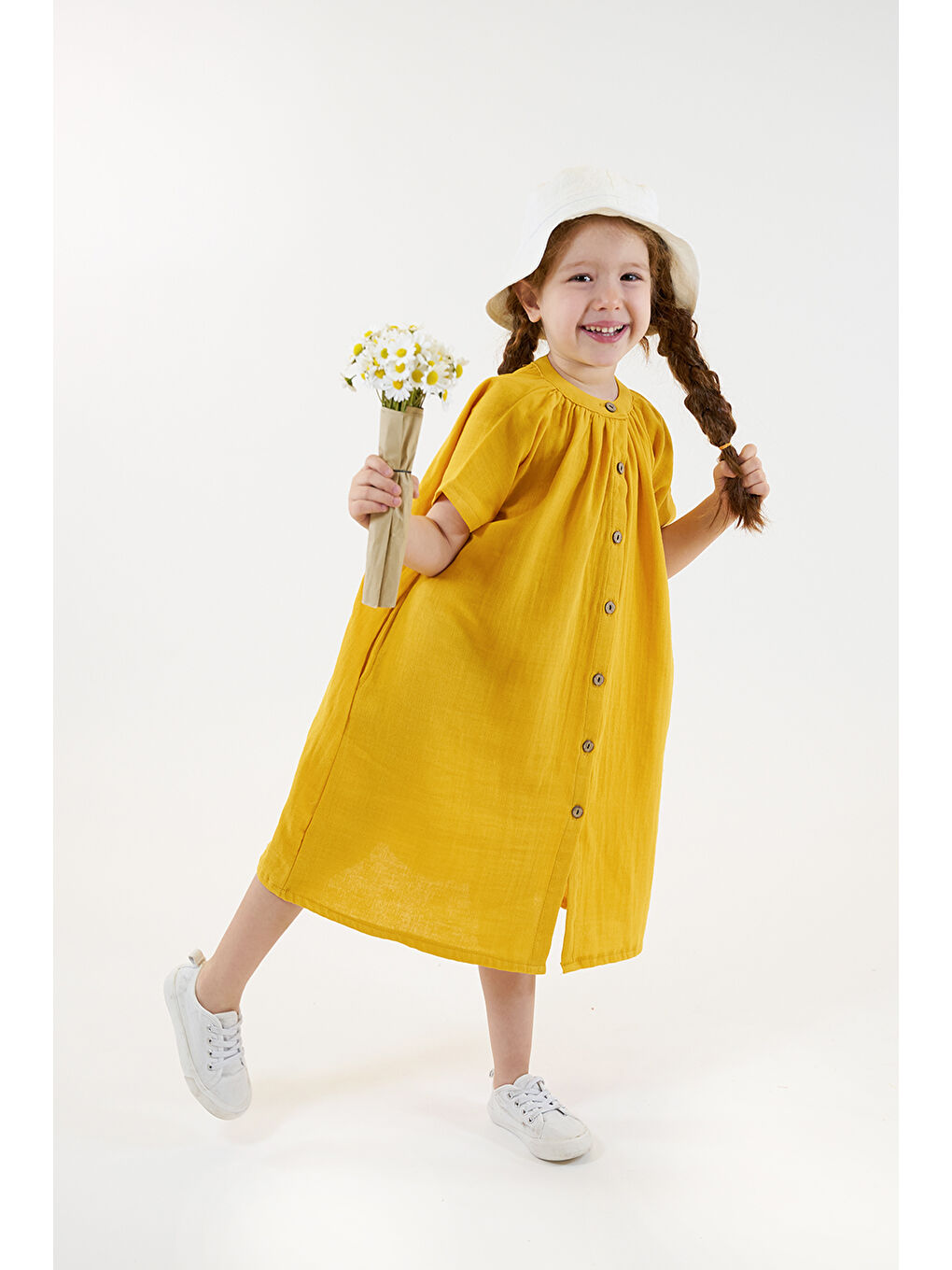 Sarı Hardal Müslin Sunny Elbise-2