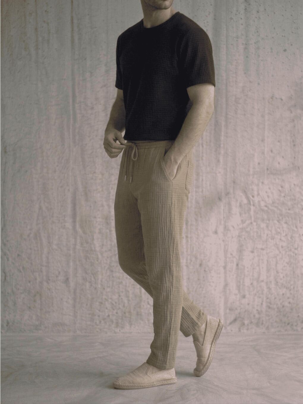 Yeşil Lanz Erkek Pamuklu Müslin Pantolon | Rahat Kesim, Beli Lastikli ve Bağcıklı-1