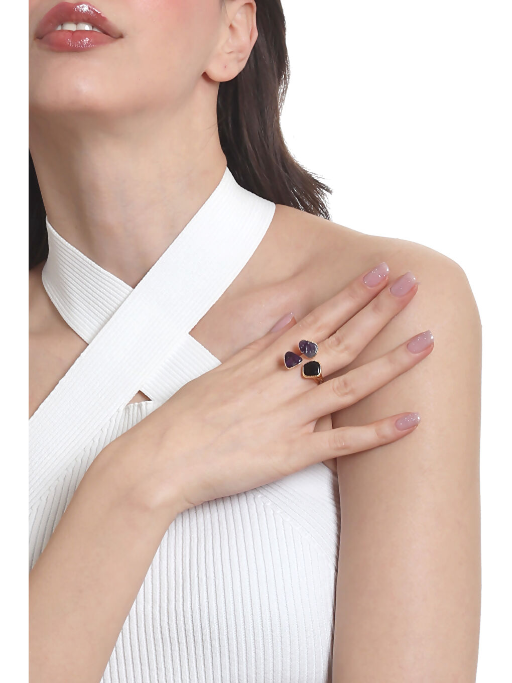 Sarı Kadın Ametist Doğal Taşlı İki Telli El Yapımı Ayarlanabilir Tasarım Yüzük-2