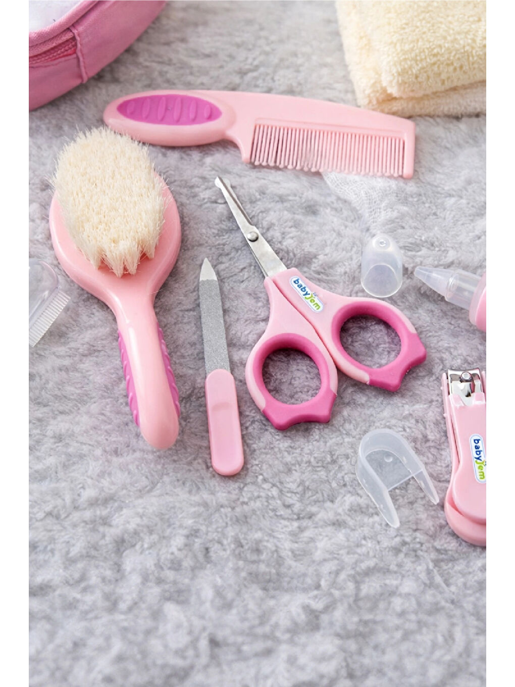 Bebek Bakım Bakım Seti Mavi 7 Parça Pembe + Pamukçuk Eldiveni Pembe Hediyeli-5