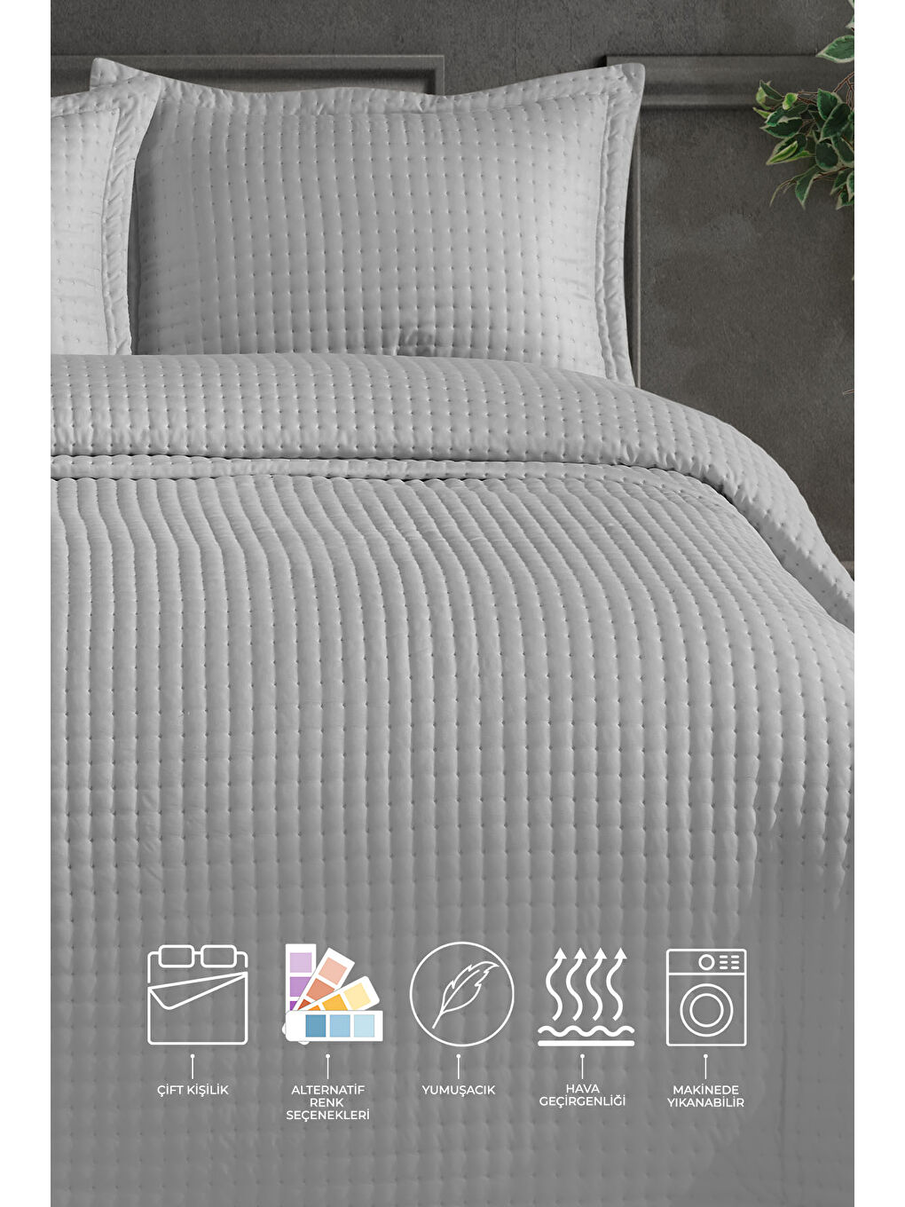 Alinda Çift Kişilik Yatak Örtüsü Seti (240x260 cm) Gri-1