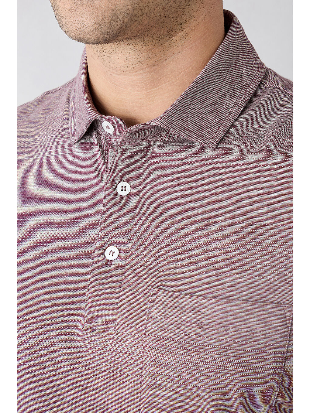 Bordo Regular Fit Düğmeli Polo Yaka Cepli Desenli %100 Pamuk Nefes Alabilen Merserize Tişört-3