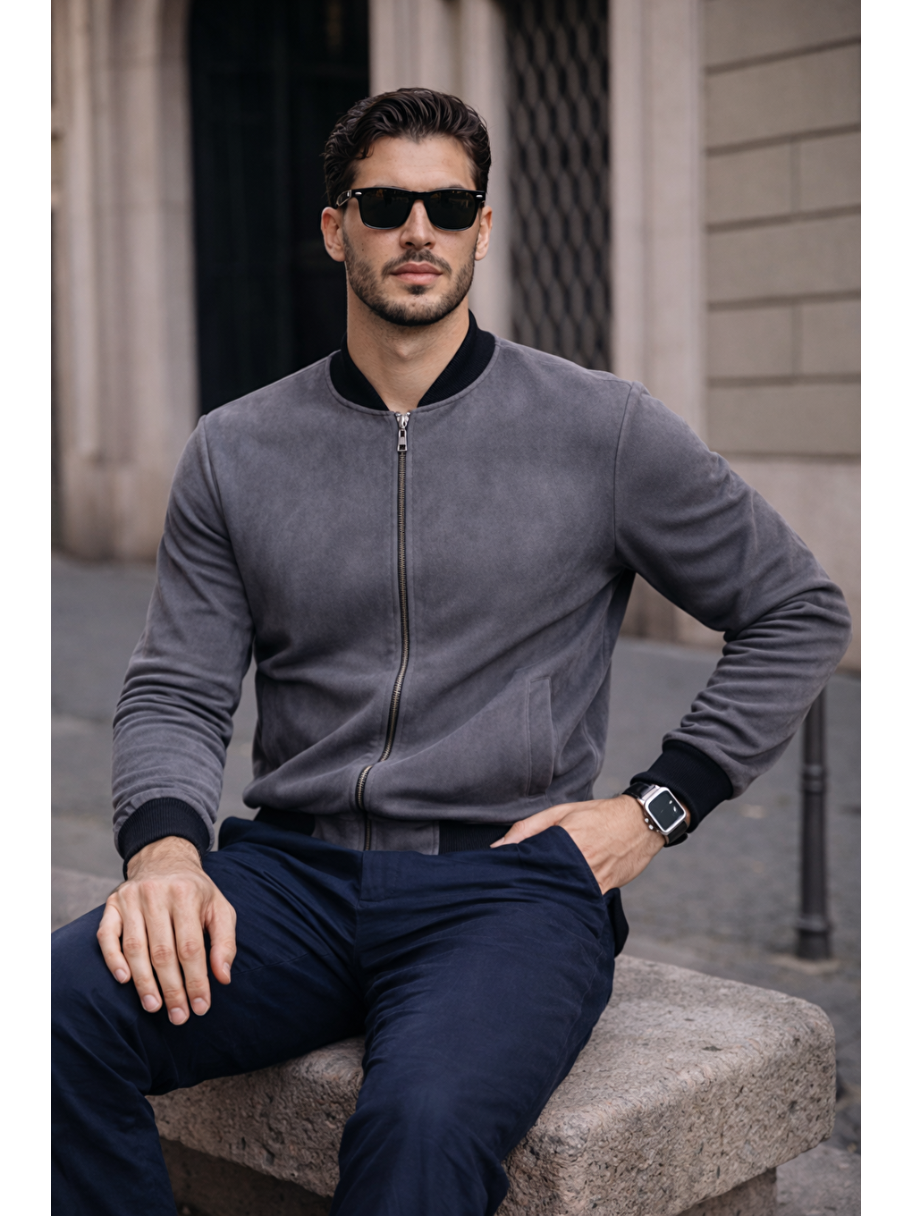 Gri Erkek Relax Fit Füme Süet Nubuk Ceket-1