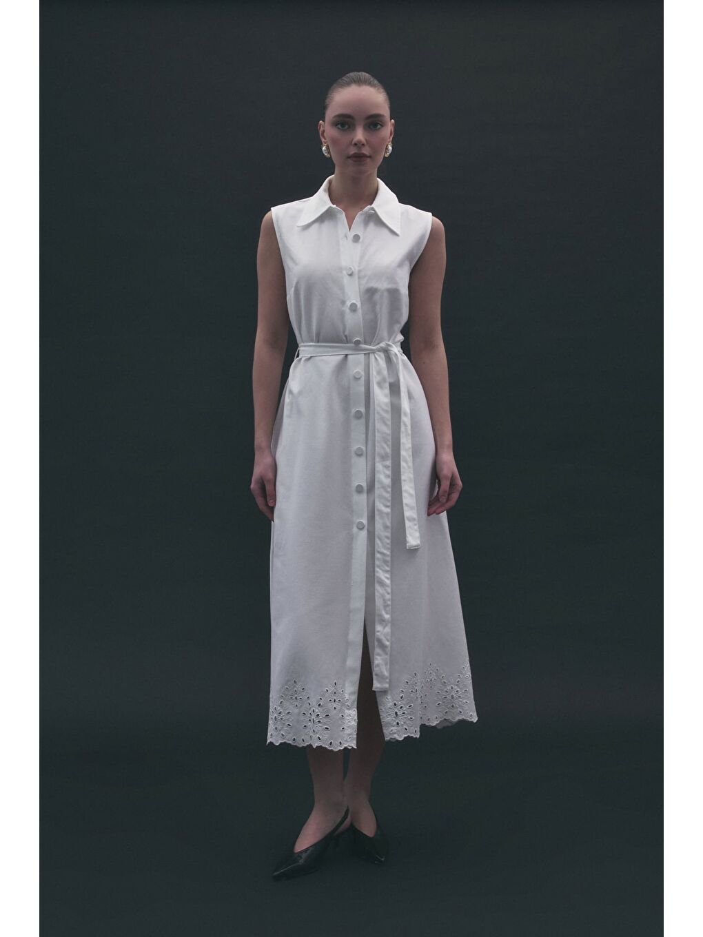 Nakış Detaylı Uzun Elbise - Ekru-1