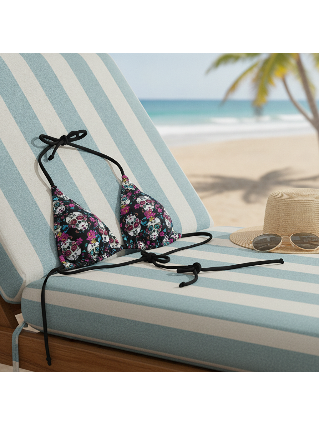 Kadın Plaj Giyim Siyah Renk Desenli Bikini Üst Bb2573-1