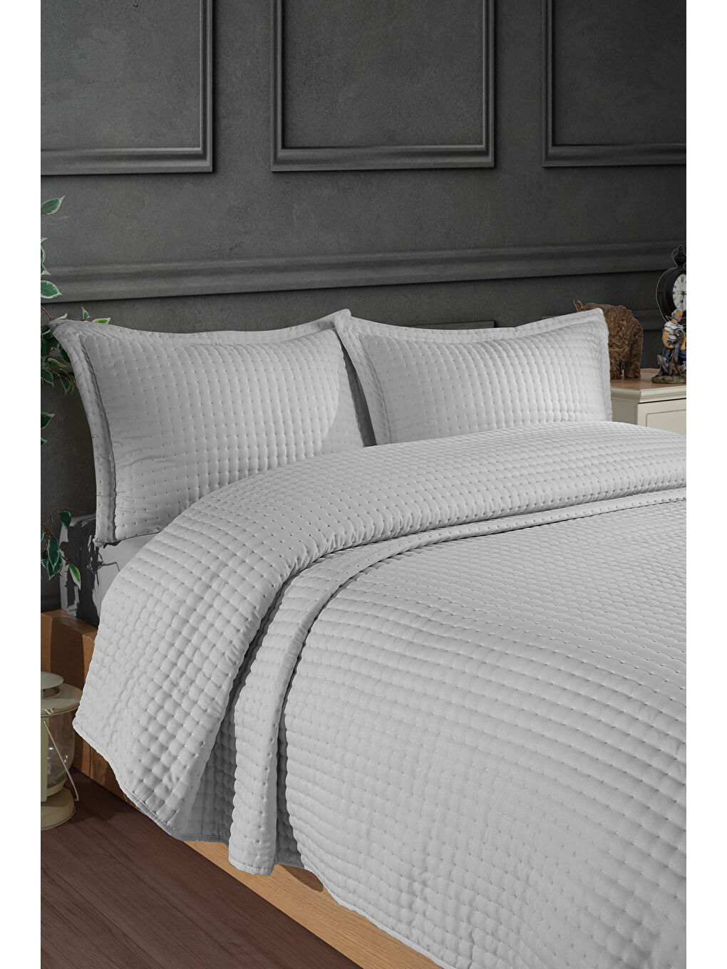 Alinda Çift Kişilik Yatak Örtüsü Seti (240x260 cm) Gri-2