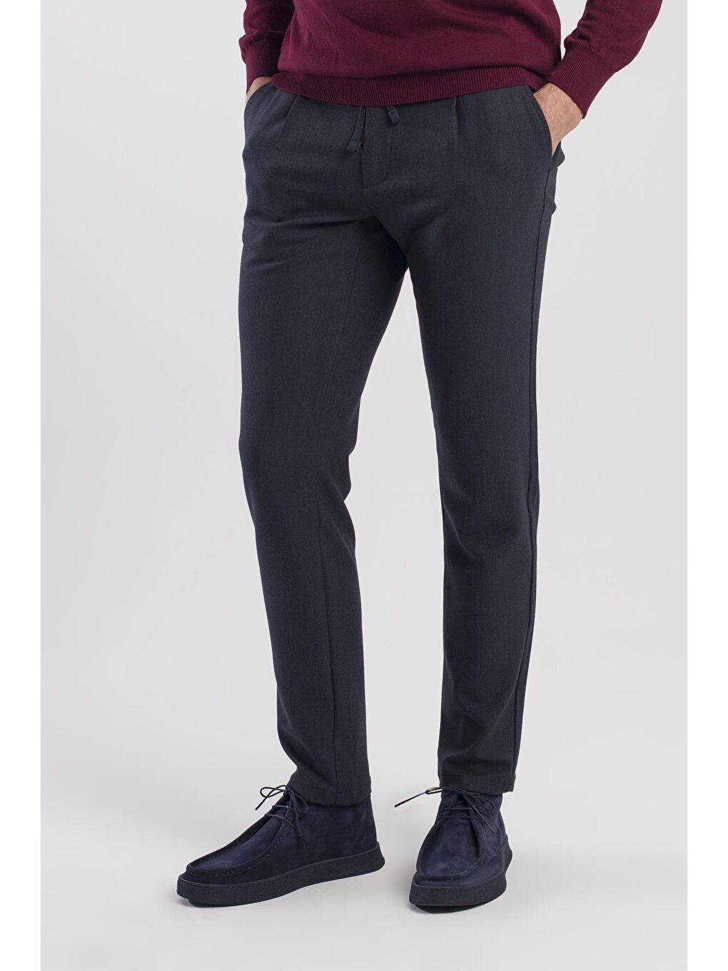 Lacivert Comfort Fit Beli Lastikli Yan Cep Pantolon