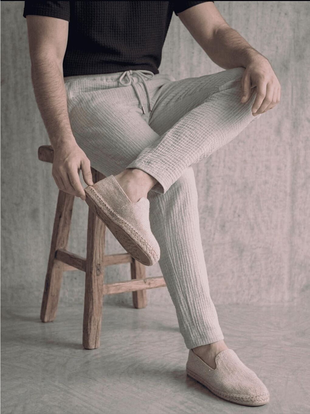 Gri Lanz Erkek Pamuklu Müslin Pantolon | Rahat Kesim, Beli Lastikli ve Bağcıklı-1