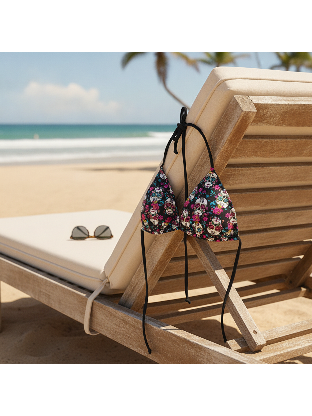 Kadın Plaj Giyim Siyah Renk Desenli Bikini Üst Bb2573-2