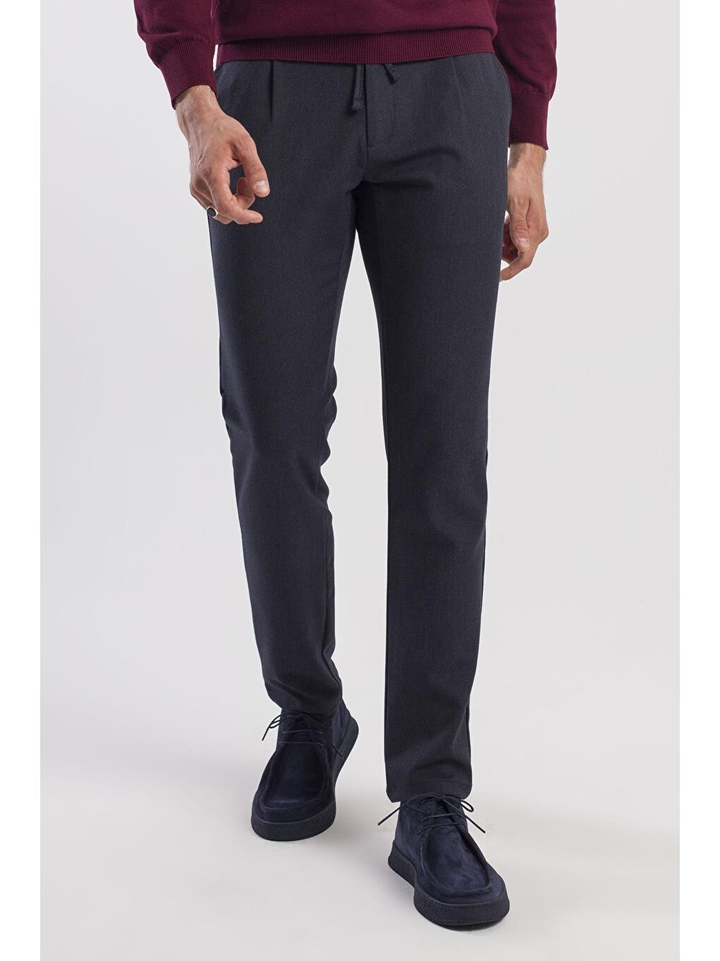 Lacivert Comfort Fit Beli Lastikli Yan Cep Pantolon-1