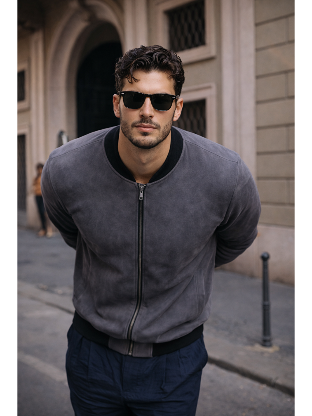 Gri Erkek Relax Fit Füme Süet Nubuk Ceket-2