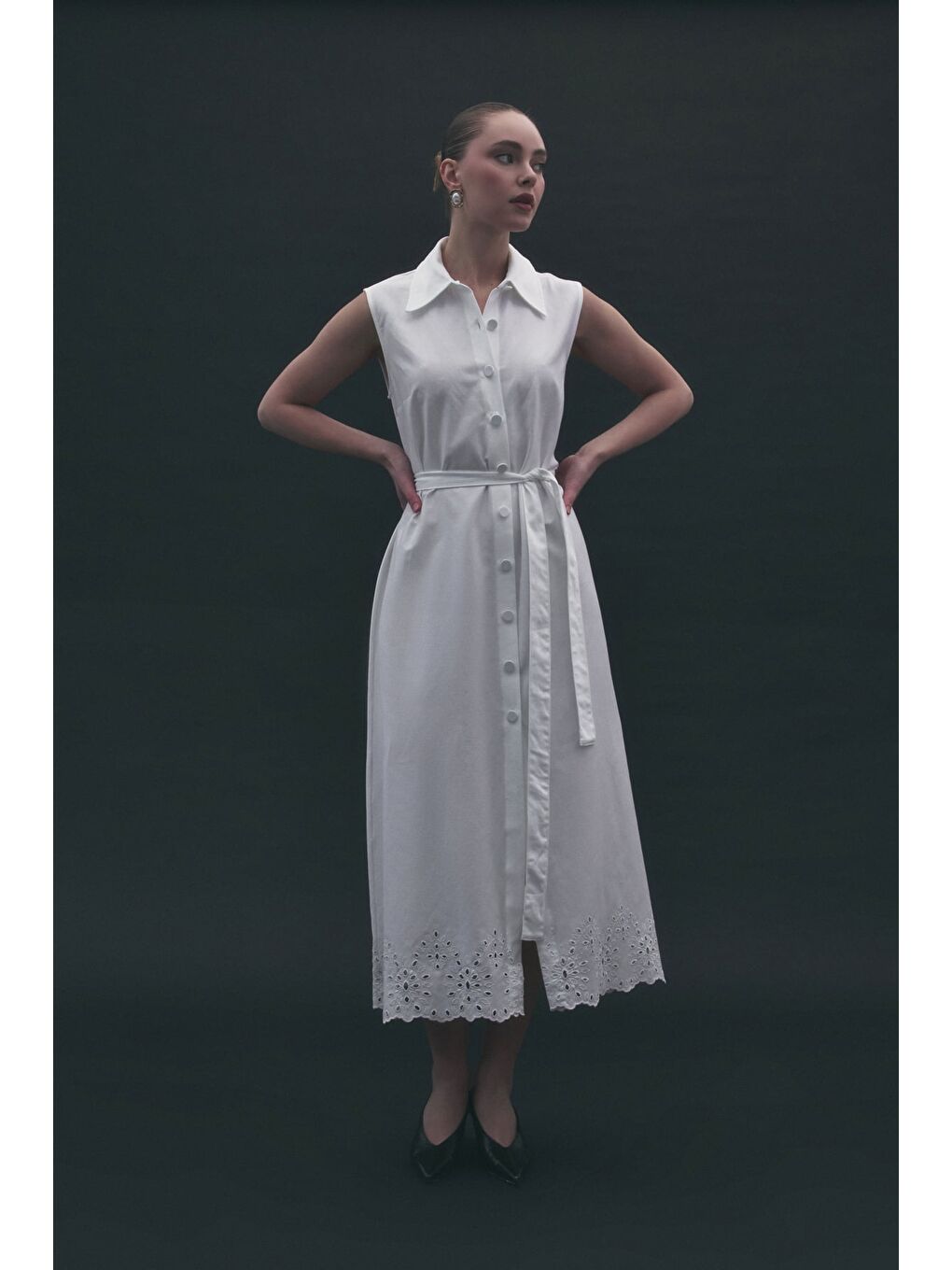 Nakış Detaylı Uzun Elbise - Ekru-2