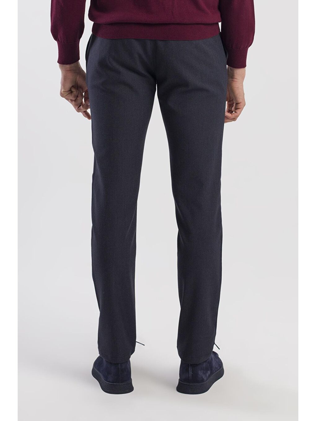 Lacivert Comfort Fit Beli Lastikli Yan Cep Pantolon-3