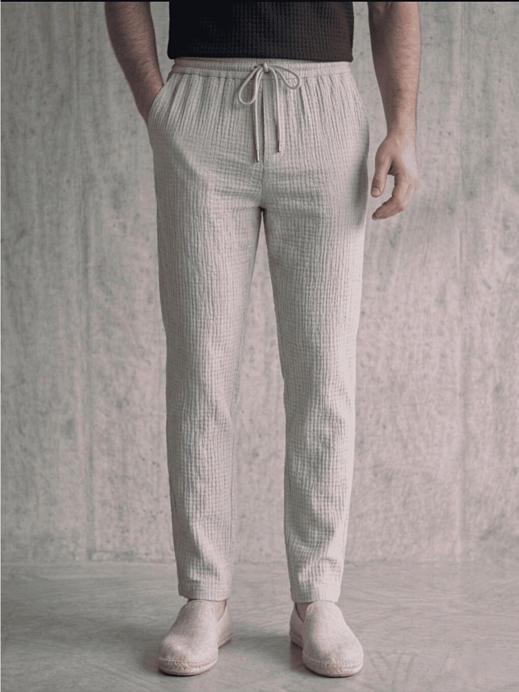 Gri Lanz Erkek Pamuklu Müslin Pantolon | Rahat Kesim, Beli Lastikli ve Bağcıklı-2