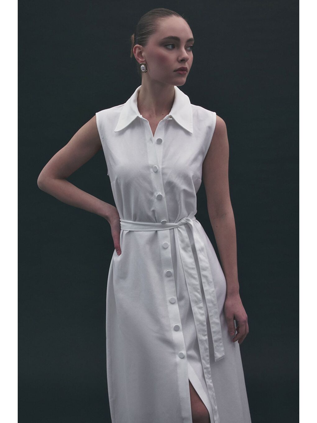 Nakış Detaylı Uzun Elbise - Ekru-3