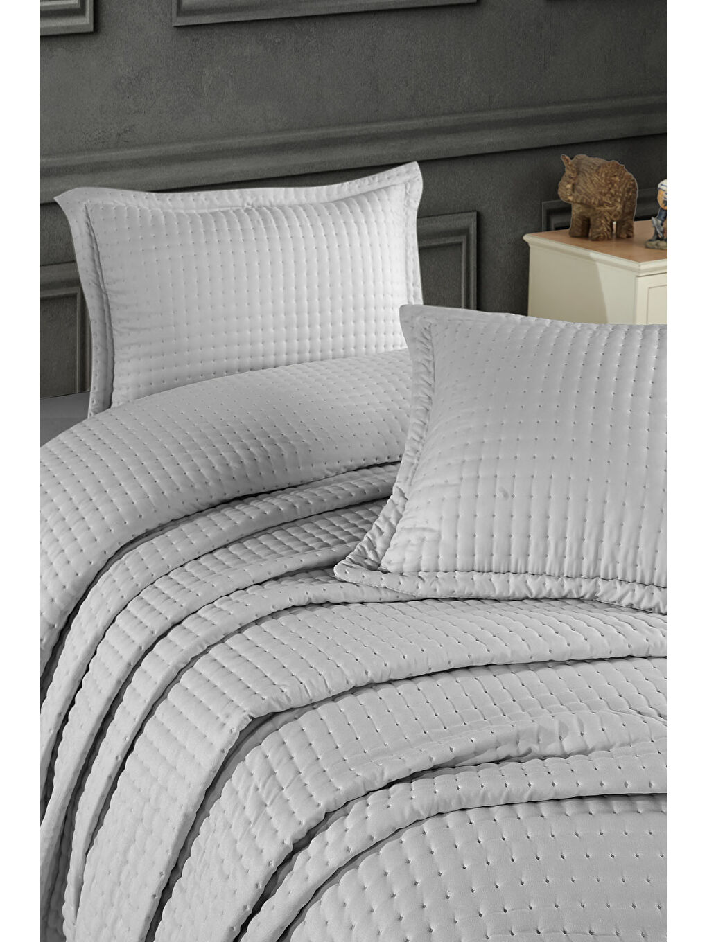 Alinda Çift Kişilik Yatak Örtüsü Seti (240x260 cm) Gri-3