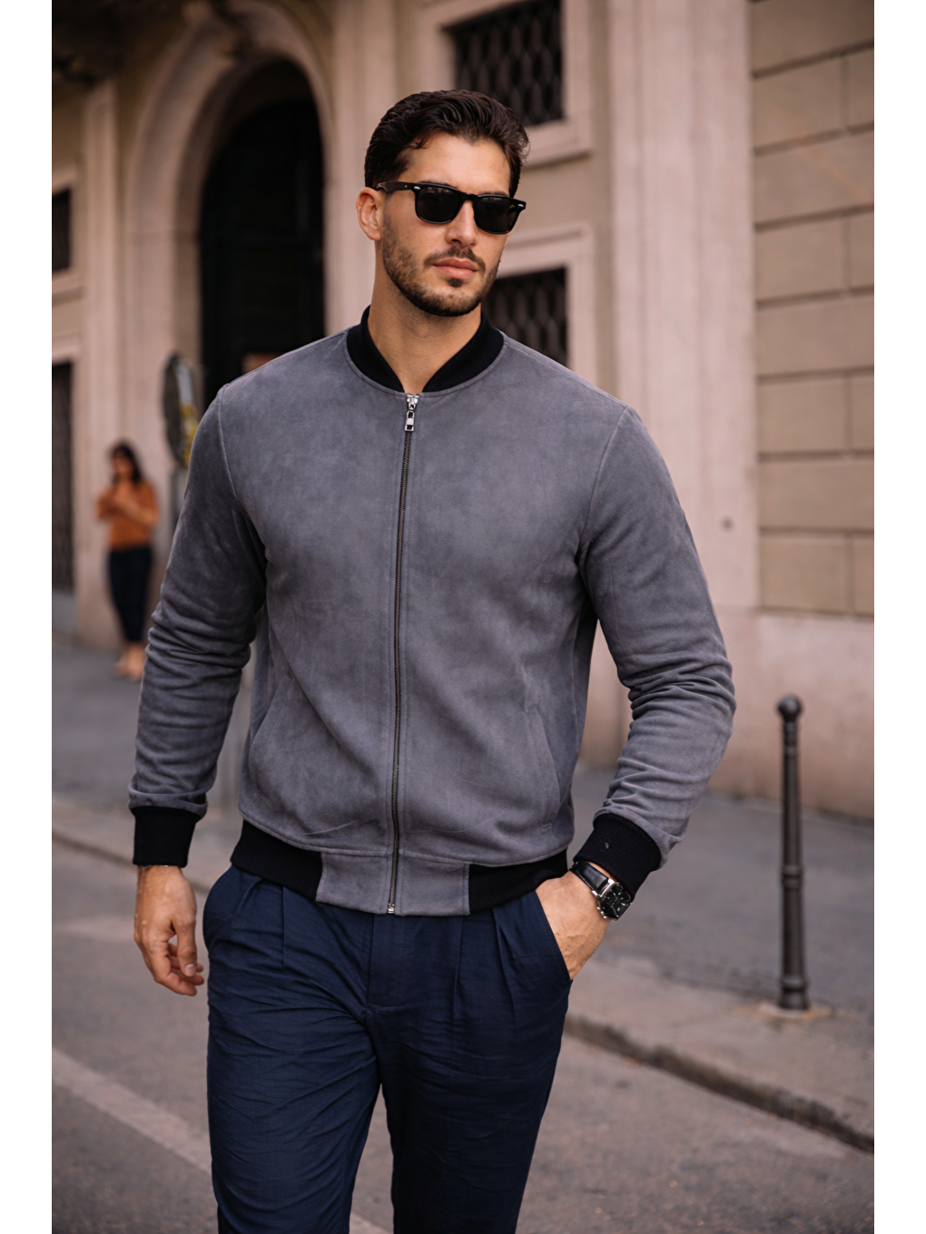 Gri Erkek Relax Fit Füme Süet Nubuk Ceket-3