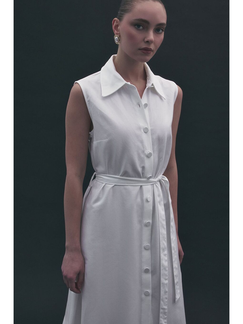 Nakış Detaylı Uzun Elbise - Ekru-5