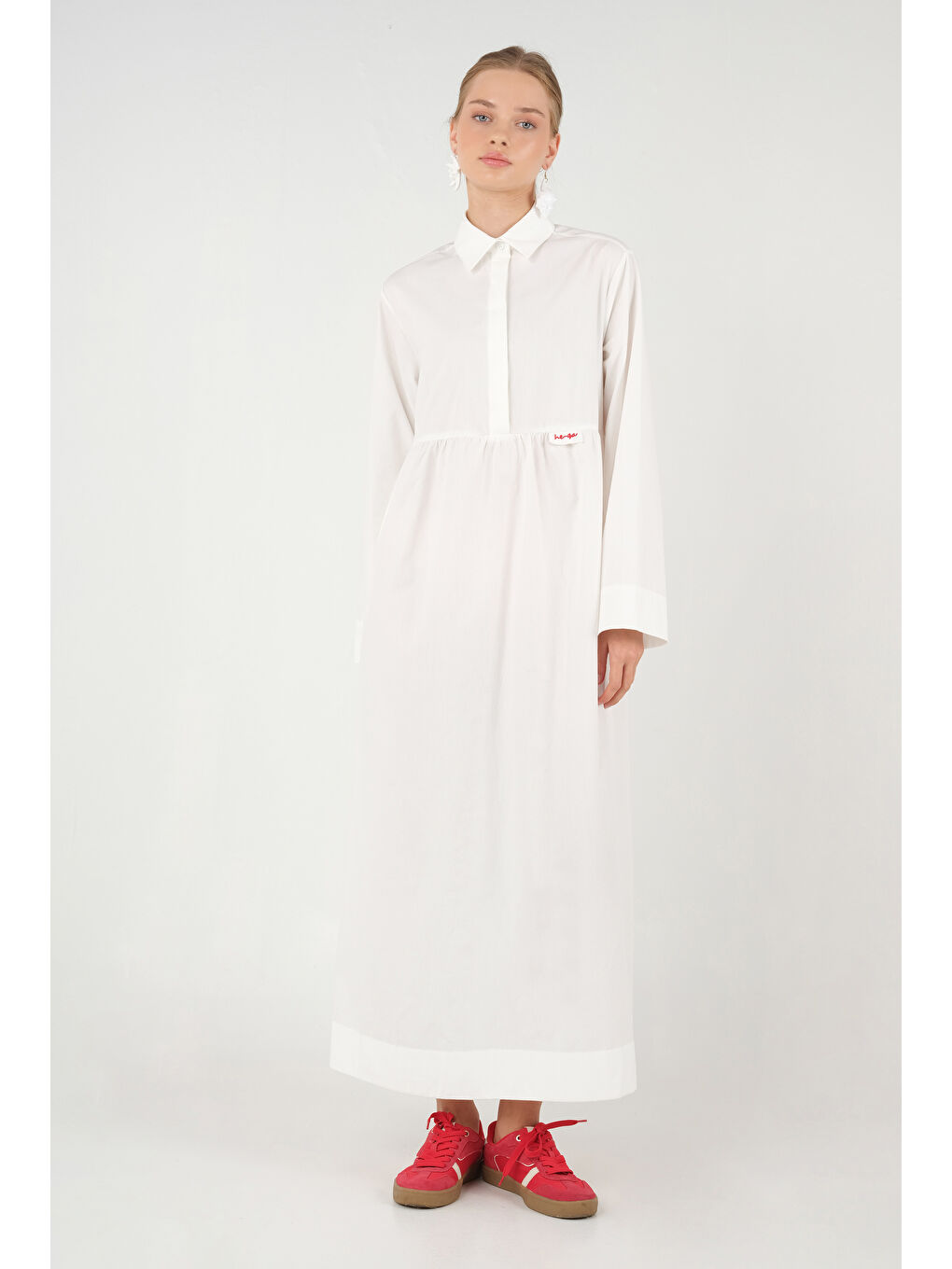 Nakışlı Poplin Elbise Beyaz-1