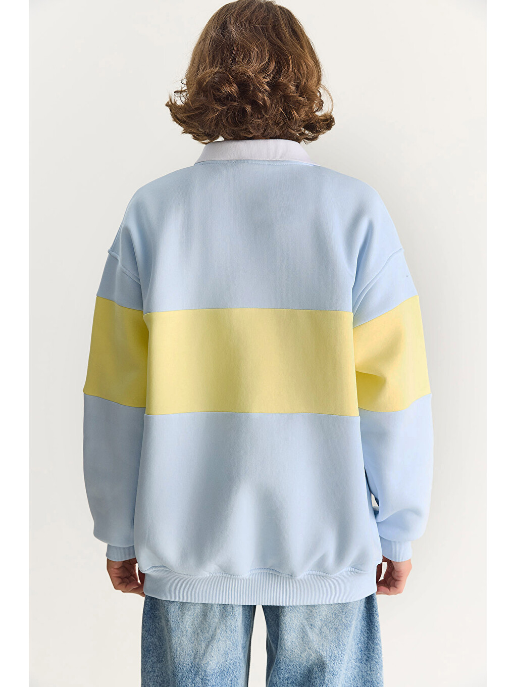Mavi Kadın Polo Yaka Düğmeli California Yazılı Nakış Detaylı Oversize Kadın Sweatshirt-6